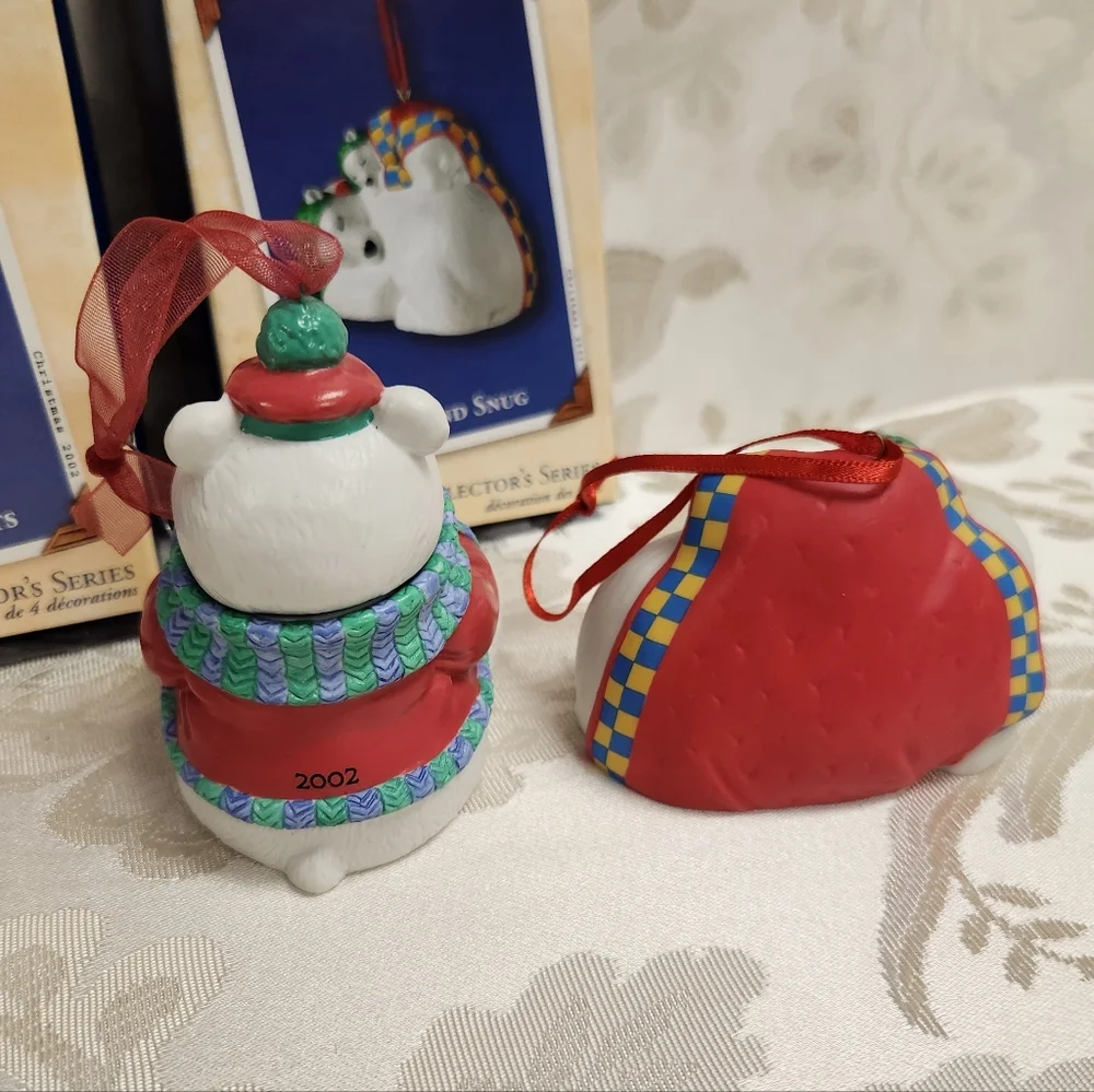 Hallmark 2002 Safe and Snug & Sweet Tooth Treats Polar Bears Christmas Ornaments